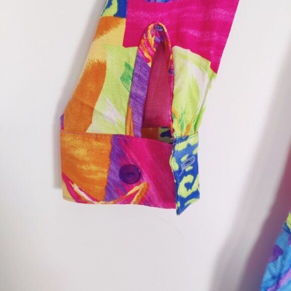 Sea Suns Women's Vibrant Tropical Print Button-Up Shirt - Made in USA Size Large - Picture 3 of 9